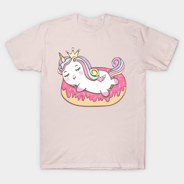 Cute Unicorn Lies On Donut T-Shirt by Dhme